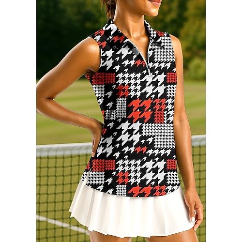 Damen Oberteile Sporthemd Golf-Poloshirt Tennis Shirt Ärmellos Reißverschluss Hohe Elastizität Feuchtigkeitsableitend Atmungsaktiv Tennis Pickleball Laufen Umlegekragen Reißverschlusskragen Grafik