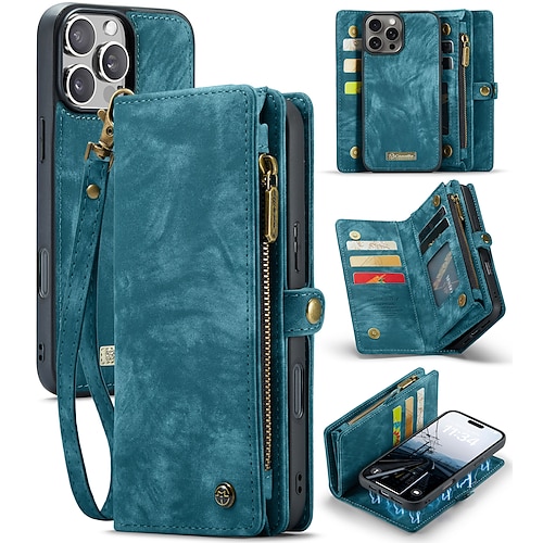 Handy Hülle Handyhüllen Für iPhone 16 15 14 Pro Max Plus 16e 13 12 Mini Brieftaschenhülle Abnehmbar Reisverschluss Mit Handgelenkschlaufe TPU PU-Leder Image