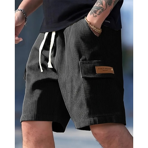Herren Cargo-Shorts Sommershorts Freizeitshorts Cordshorts Elastischer Bund Kordelzug Mehrere Taschen Einfach Komfort Atmungsaktiv Kurz Outdoor Urlaub Sport Lässig Schwarz Gelb Image