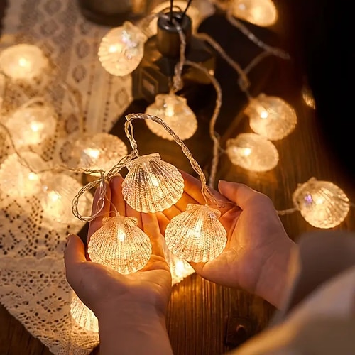 Marine Muschel Lichterkette 1,5/3M 10/20LED Batteriebetriebene Seestern Feenlichter Strand Hochzeit Party Heim Feiertag Fenster Deko Image
