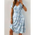 Ostern Damen Midikleid Freizeitkleid T-Shirt-Kleid Sommerkleid A Linie Kleid Elegant Urlaub Lässig Strand Normale Passform Blumen Grafik Blatt Kurzarm V Ausschnitt Blau Purpur Grün Beige Sommer