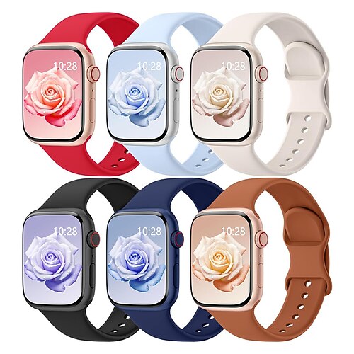 6er Pack Sportarmband Kompatibel mit Apple Watch Armband 38mm 40mm 41mm 42mm 44mm 45mm 49mm Niedlich Silikon Ersatzarmband für iwatch Ultra 2 Series 9 8 7 SE 6 5 4 3 2 1 Image