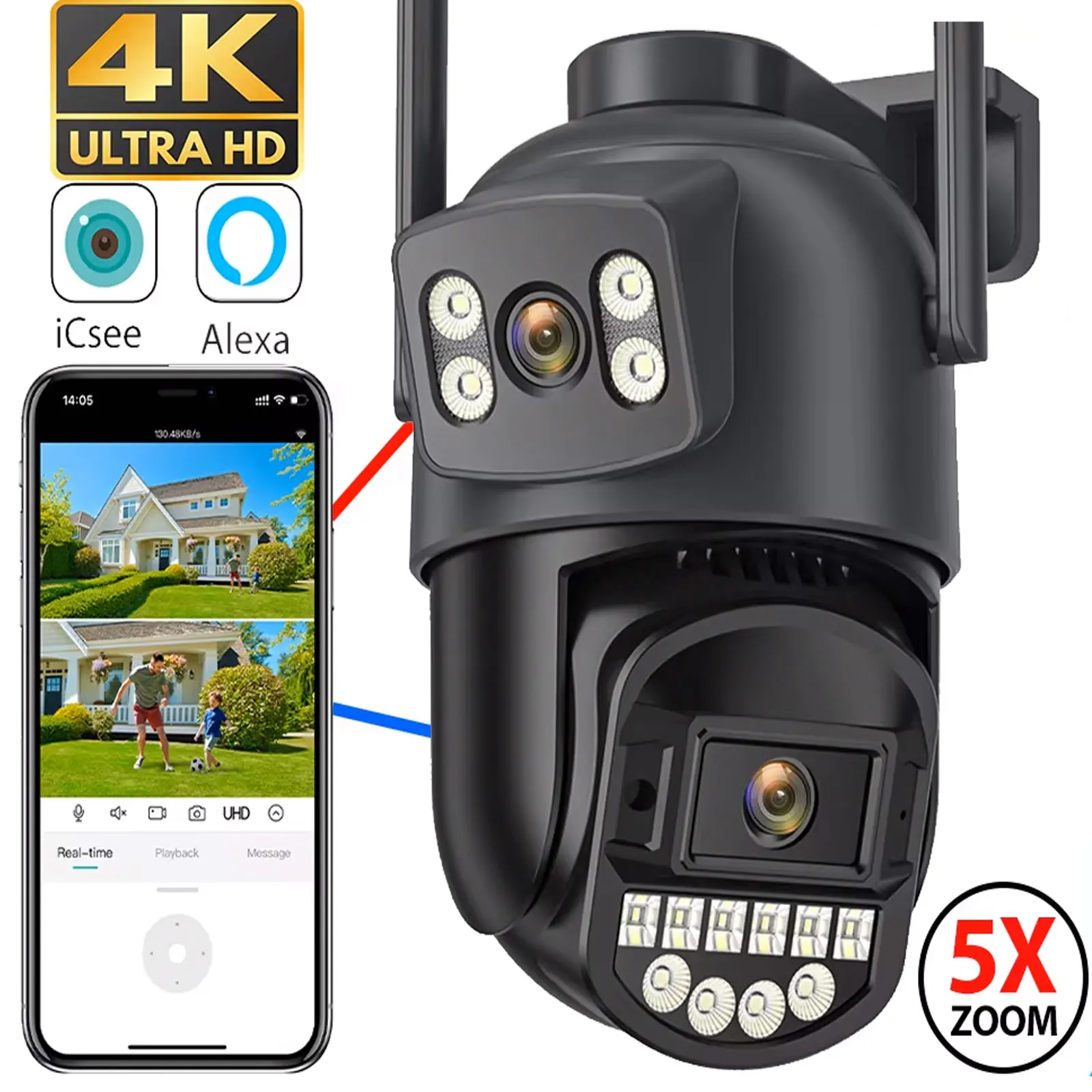 4K 8MP PTZ WiFi Kamera Dual Lens Dual Screen IP Outdoor Sicherheit CCTV Überwachung mit Auto Tracking ICSee Image
