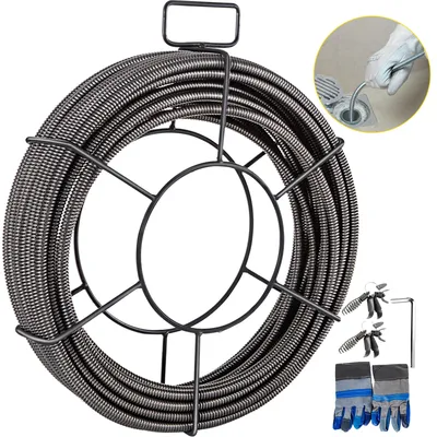 SucceBuy Drain Cleaning Cable 50 FT x 3/8 Inch Solid Sewer Drain Auger Cleaner Snake Clog Pipe Drain Cleaning Cable for Home