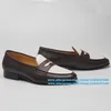 Weiße kaffeefarbene Slipper im britischen Stil, Business-Büroschuhe, Designer, verschleißfest, trendiger, luxuriöser, handgefertigter Schuh für Herren