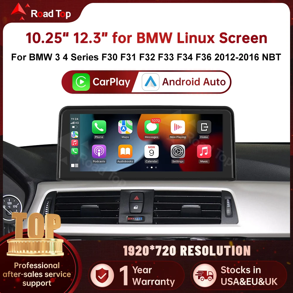 RoadTop Drahtlose CarPlay Android Auto Multimedia Linux Display Bildschirm Für BMW Serie 3 4 F30 F31 F32 F33 F34 F36 NBT Airplay Image