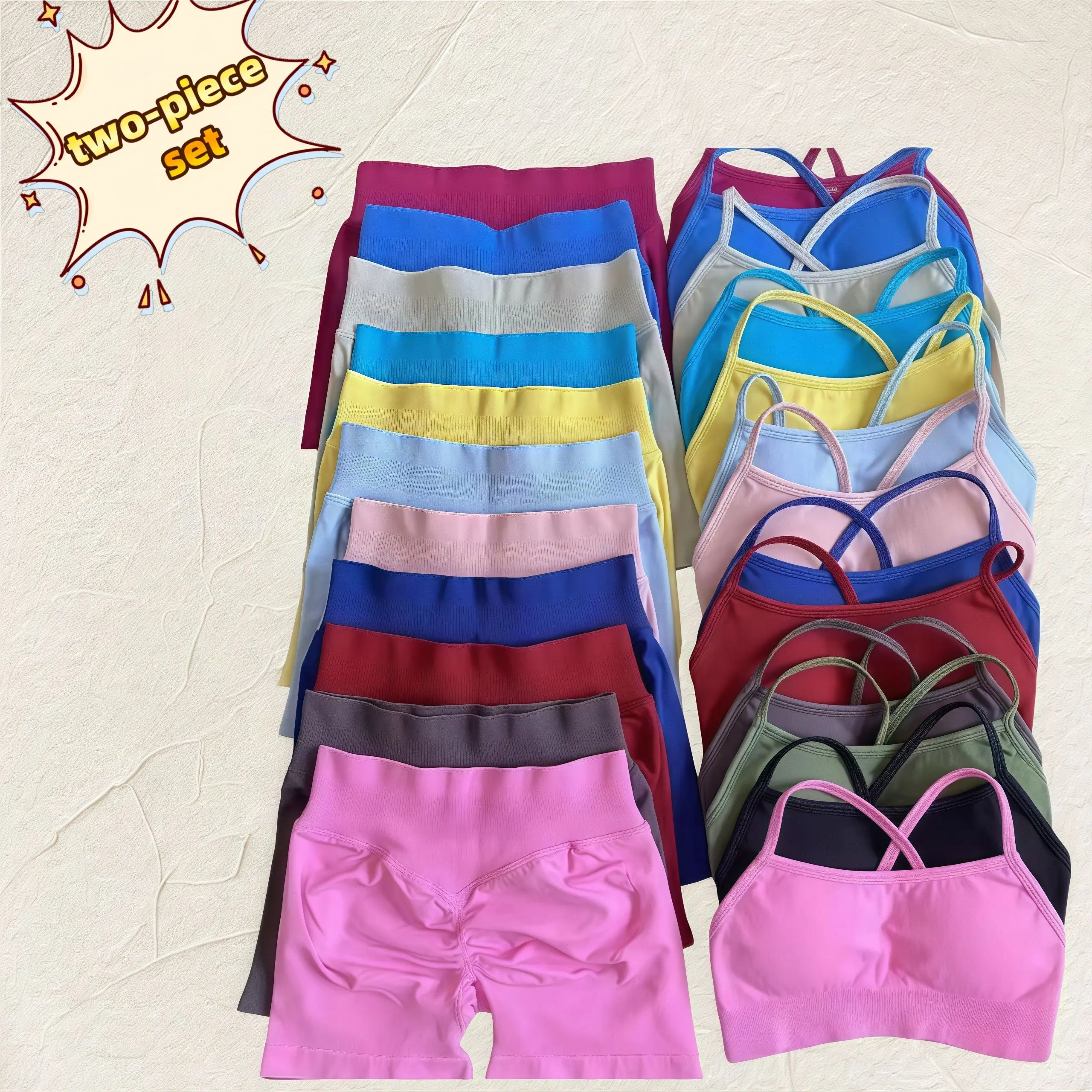 2-teiliges Fitness-Set 2025, Sommer-Sport-BH mit Kreuzträgern und Hüftshorts, Fitness-Set für Damen, Yoga, mehrfarbig, Pilates-Reit-Set