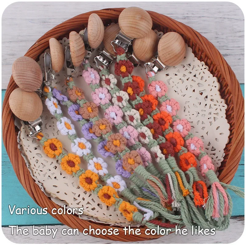 Handgewebte Baumwolle Seil Quaste Schnullerkette Holz Baby Schnuller Clip Anti Herbst Baby Produkt Cartoon Buche Schnuller Clip Image