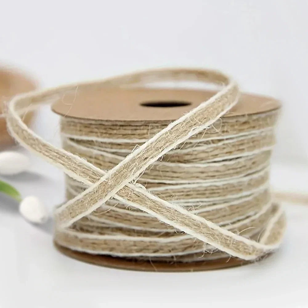 10 m Vintage-Hanf-Satinband mit Spitze, ländliche Hochzeitsfeier-Dekoration, DIY-Bastelornament für Geschenkverpackungen, Heimdekoration Image
