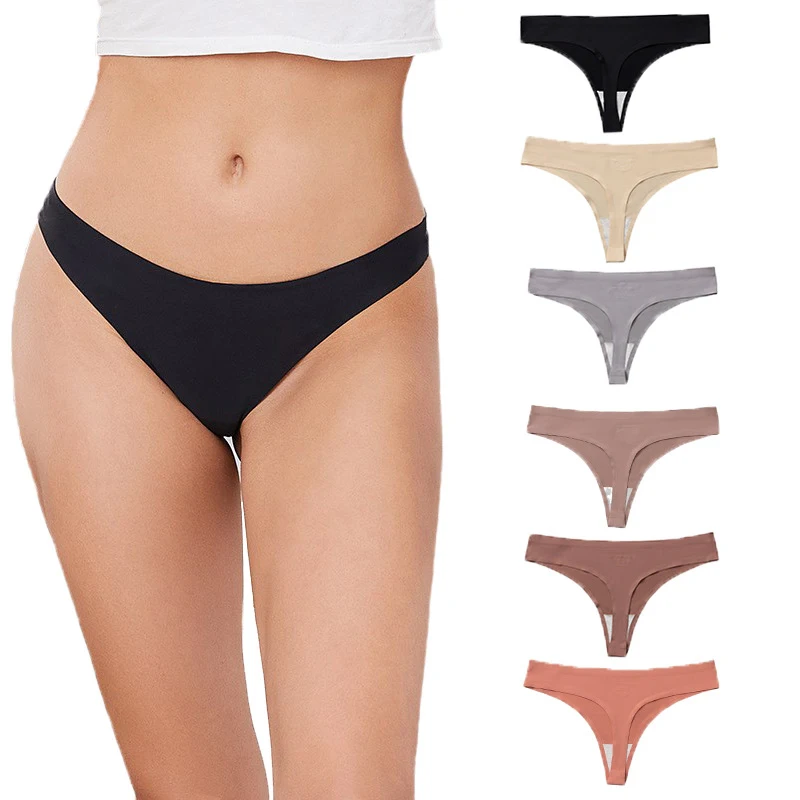 6 Stück nahtlose Unterwäsche aus Eisseide für Damen mit niedriger Taille und sexy Höschen aus reiner Baumwolle im Schritt, einfarbig, modische Damen-Slips Image