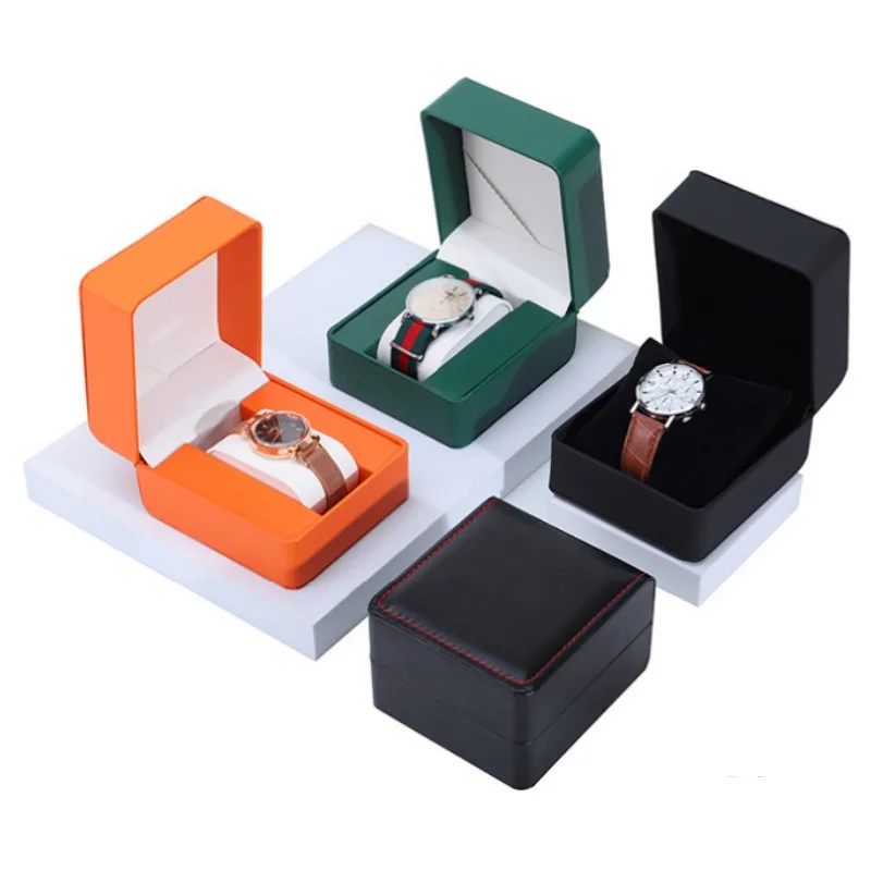Schwarze Einzeluhr-Geschenkbox mit Kissen, PU-Leder, Armbanduhr-Vitrine, Organizer für Herren, Clamshell-Uhrengehäuse aus PU-Leder