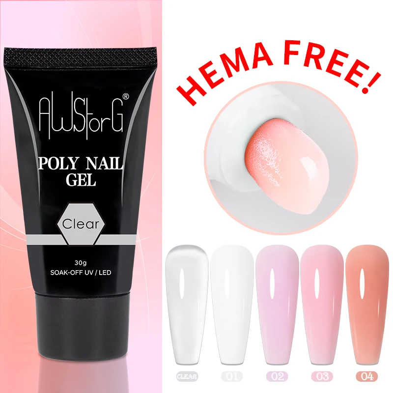 AWStorG Hema Free Poly Nail Gel 30ML Acryl Gel Fingerverlängerung Transparente Nail Art Extension Quick Building Soak Off UV Image