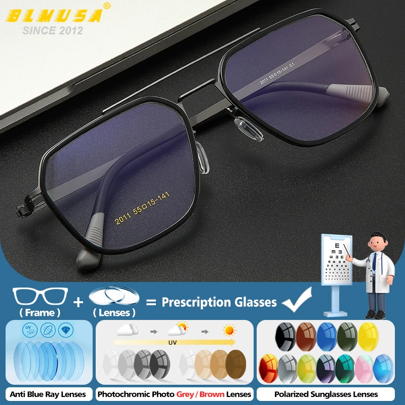 BLMUSA Ultraleichte Mode Pilot Photochrome Myopie Brillen Retro Männer Frauen Anti Blau Licht Progressive Brillen Image