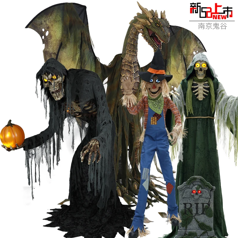 Halloween Dekoration Große Elektrische Schädel Sensing Sound Geist Hexe Kürbis Mann Spukhaus Horror Requisiten Ornament Image