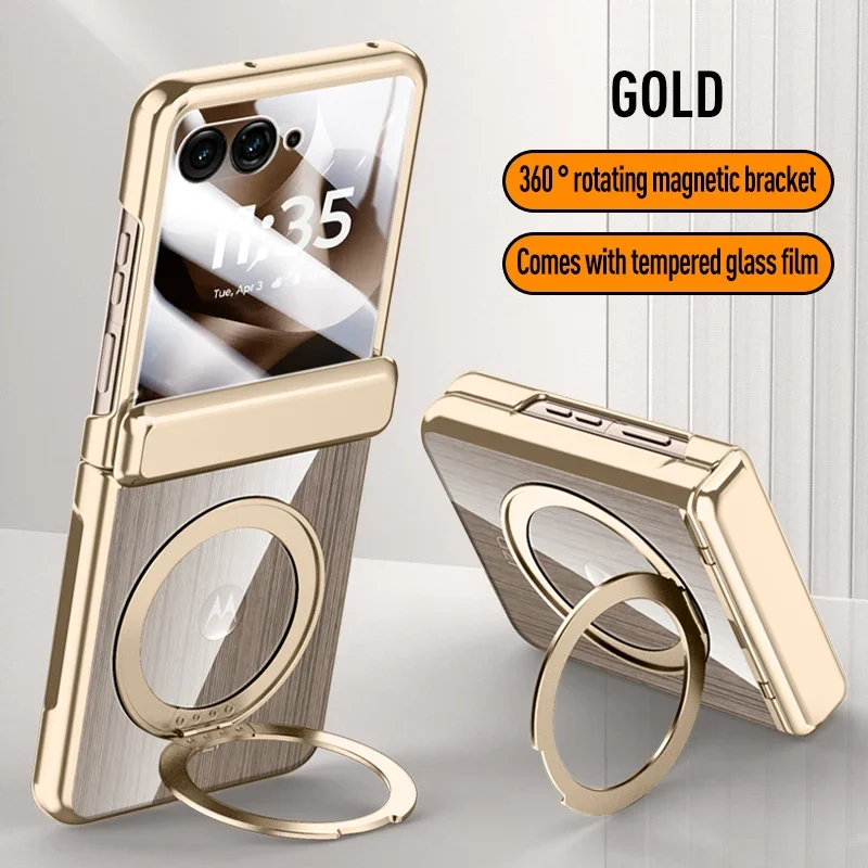 Galvanisiert für Motorola Razr 60 Ultra Pro Hülle, klares Faltscharnier, drehbare Halterung, magnetisches kabelloses Laden mit Spiegelfolie