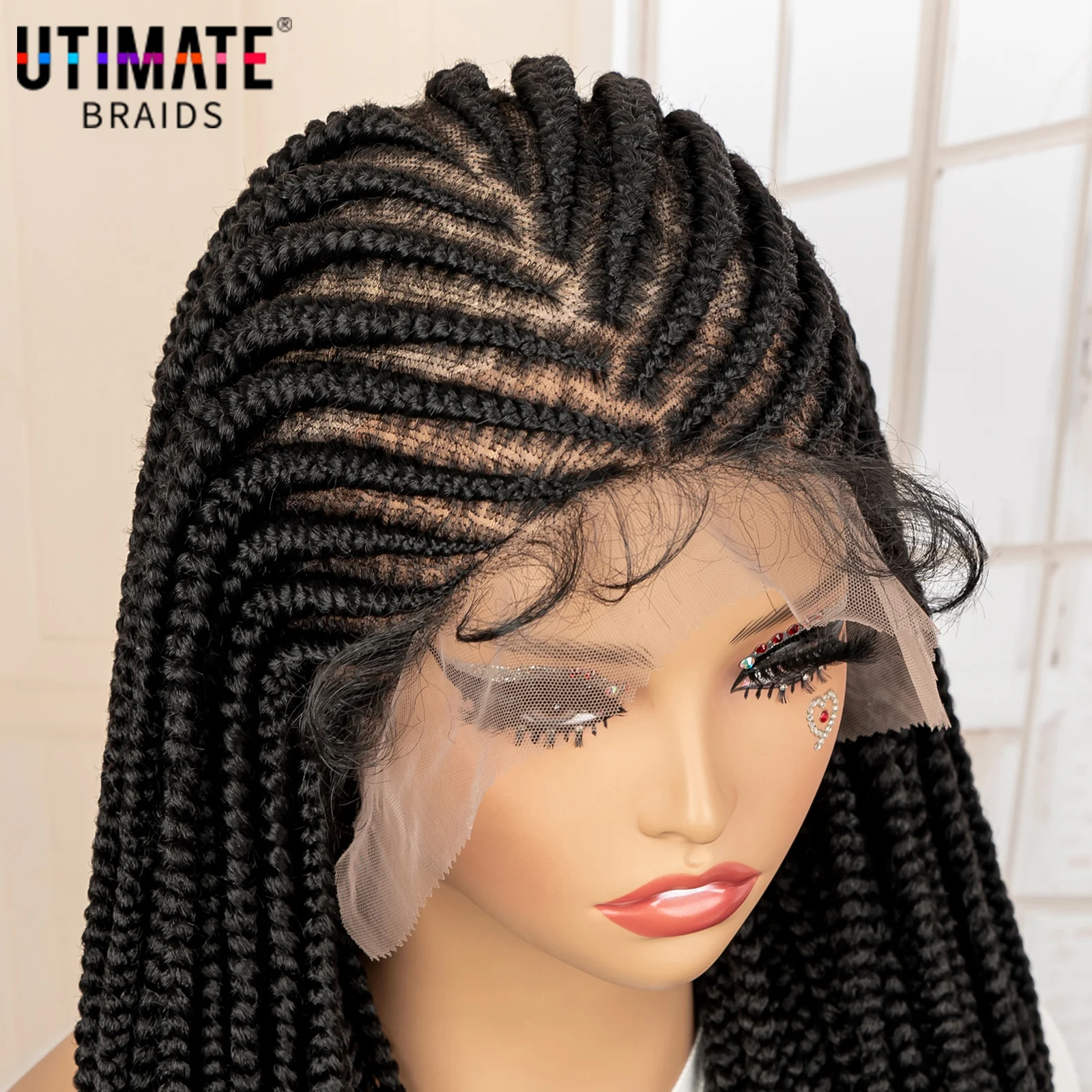 34 Zoll handgemachte Cornrow geflochtene Perücken volle Spitze synthetische knotenlose Box Flechten Perücke Cornrow Zöpfe Spitze Perücken afrikanische Haarperücken Image