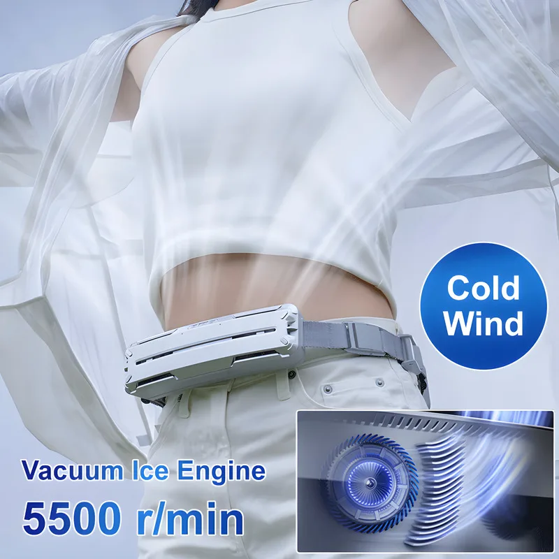 Tragbarer Mini-Eiskühlventilator zum Aufhängen über USB für den Außenbereich für den Sport, freihändiger Mini-Elektroventilator mit Nackenbügel und einstellbarer Geschwindigkeit Image