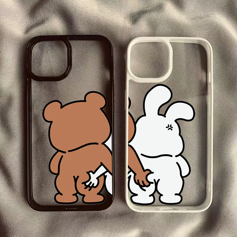 Custodia per telefono con design a coppia di orsi di coniglio carino per iPhone 17 Air 16 15 14 13 12 11 Pro Max 17 16 15 Pro 16 14 Plus Cover antiurto