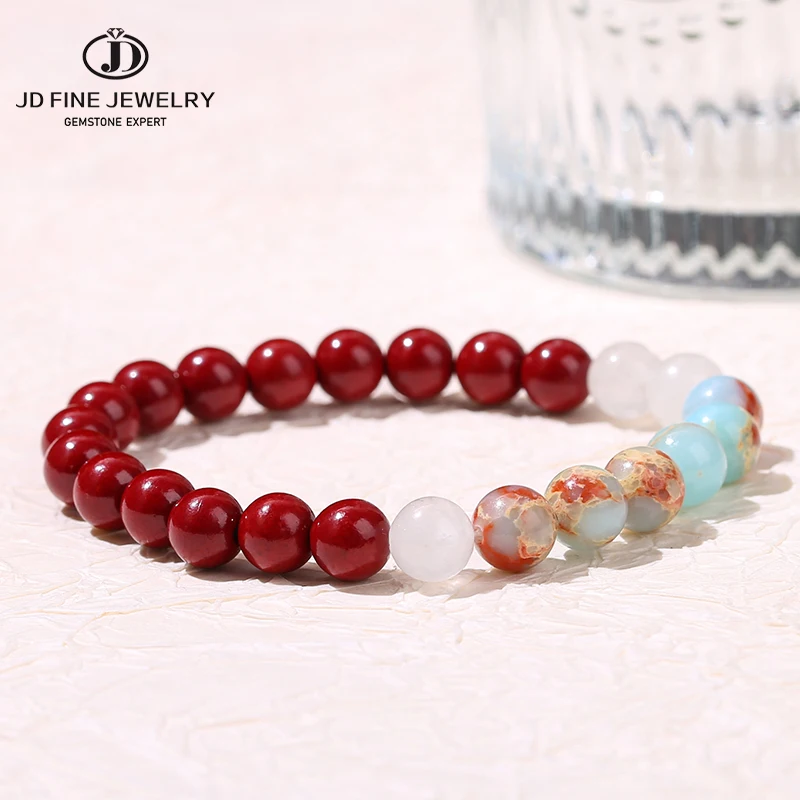 Jd natürliche lila Zinnober Shoushan Stein weiße Jade kombiniert Armband Frauen Vintage Design Einzel kreis Stretch Armreifen Geschenk Image