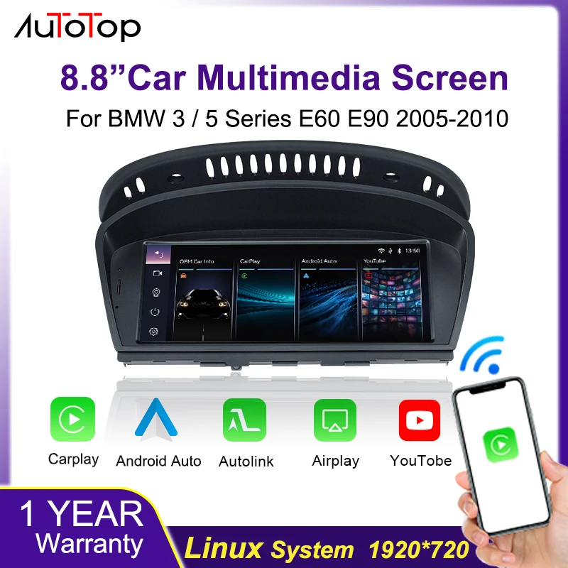 AUTOTOP 8,8 "Wireless Carplay Android Auto Auto Radio Für BMW 3/5 Serie E60 E61 E63 E90 E91 CIC CCC linux Touchscreen YouTobe Image