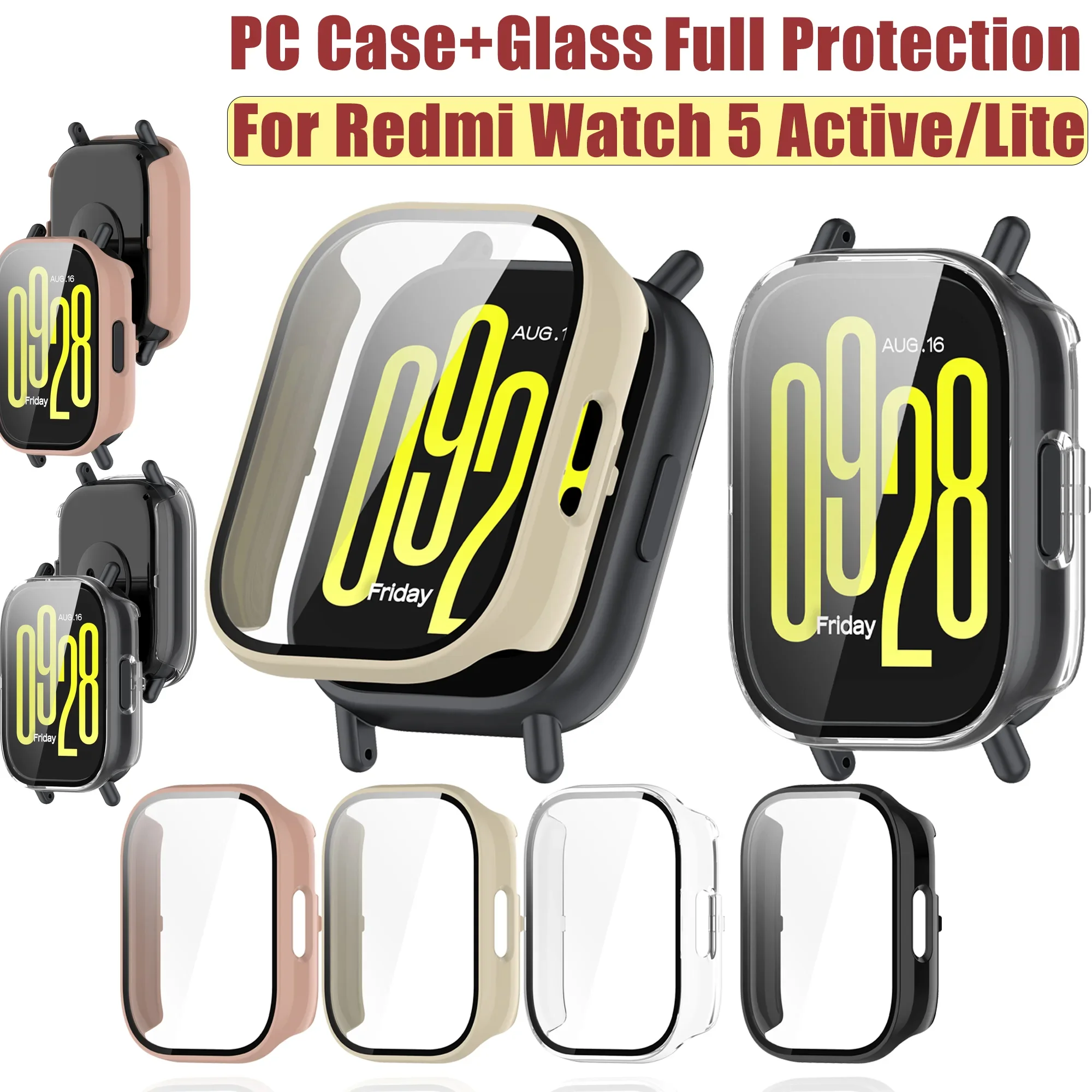 Volle Abdeckung Bildschirm Schützen Fall Für Redmi Uhr 5/Aktiv/Lite Fall Gehärtetes Glas Anti-scratch Film stoßstange Image