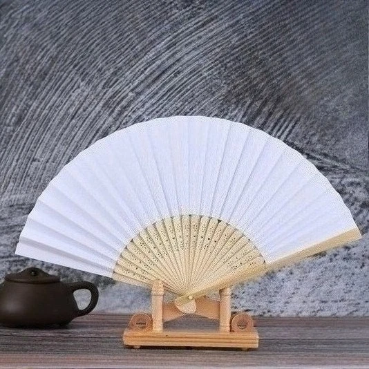 Dekorativer leerer Fächer im chinesischen Stil, faltbarer Handfächer, Papierfächer für Kalligraphie, Malerei, Hochzeitsgeschenk, einzeln verpackt Image