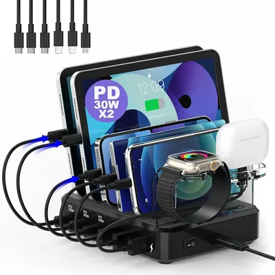 110W PD QC 3.0 Charger 6 Ports USB Charging Station Smart Dock for Iphone Ipad Iwatch Airpods Charger Stand EU US Plug