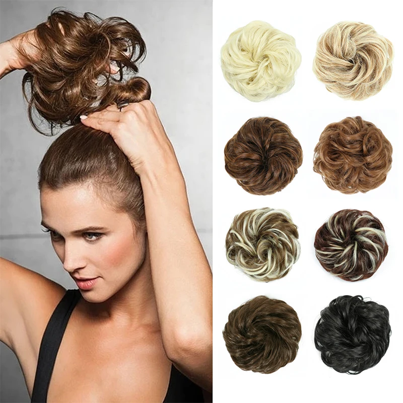 Azqueen synthetischer unordentlicher Dutt, Chignon, Donut, Gary, braune Farbe, Haarknotenpolster, elastisches Haarseil, Gummiband-Haarverlängerungen Image