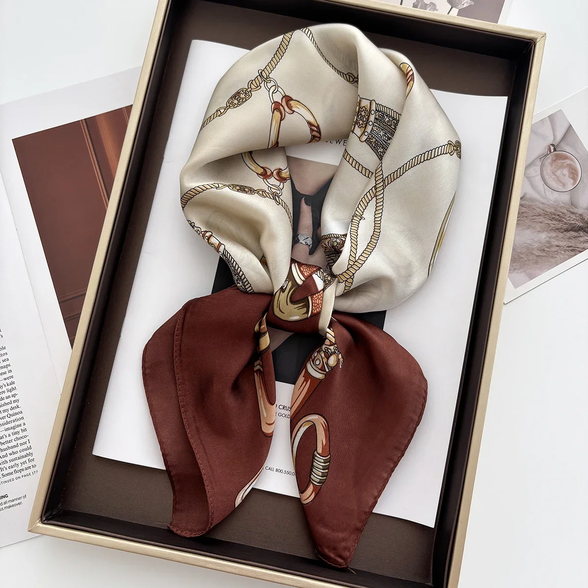 Sommer Sonnencreme Mode Druck 70 cm Platz Strand Satin Schal Lässig Elegante Dünne Atmungsaktive Hals Frauen Kopf Wrap Haar Schals Image