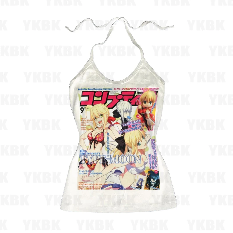 Mädchen Casual Baby Tank Harajuku Print Print Sommer Straße Slim Tank Tops Vintage Y2k Stil Weiß Kurzarm O Neck T-Shirt