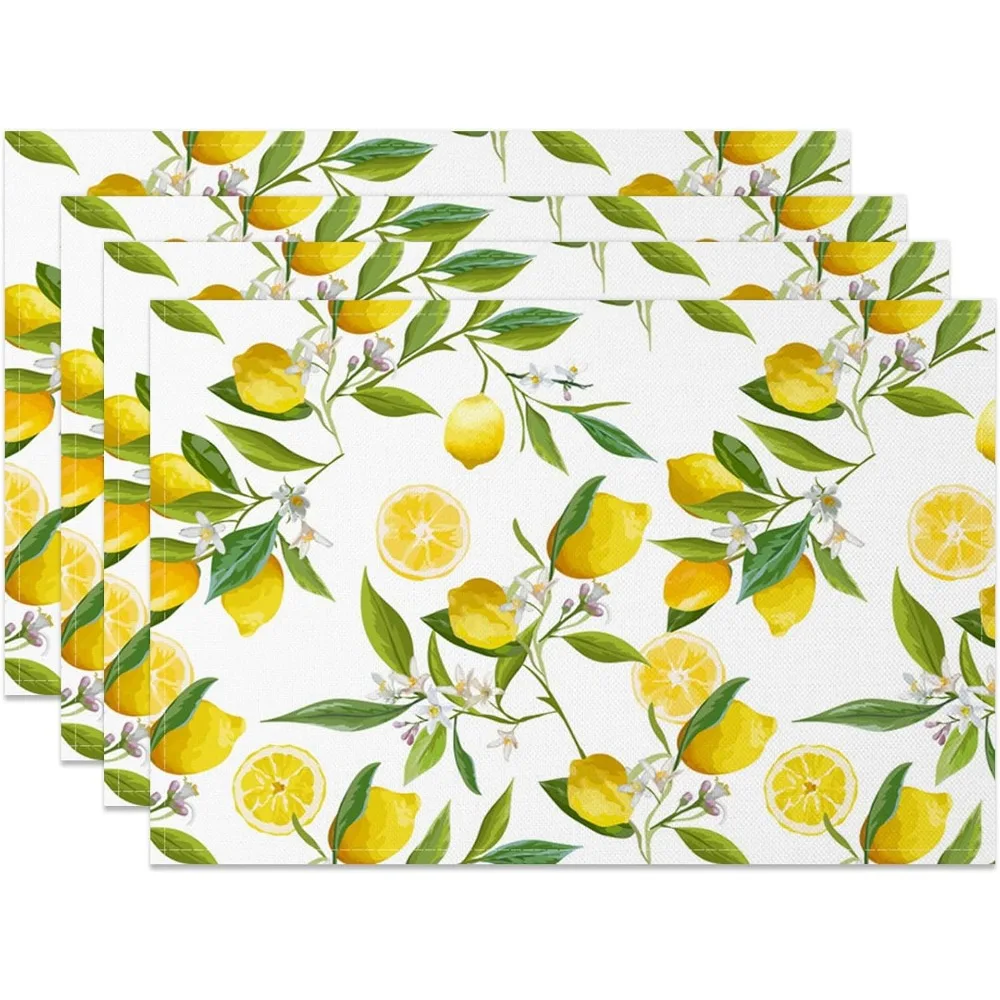 Blau-gelbe Zitronen-Tischsets, lebendige Obst- und Blumen-Tischsets für Küche, Esszimmer, Party-Tischsets mit tropischem Thema, Heimdekoration Image