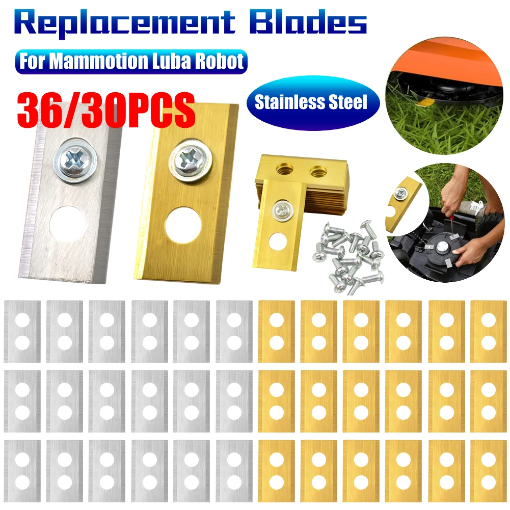 36/30PCS Lame di ricambio per tosaerba in acciaio inossidabile Lama per tosaerba con design a 2 fori per tosaerba robot Mammotion Luba