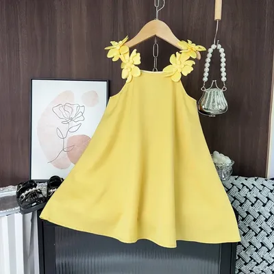 Koreanische Version Mode 3D Blume Hosenträger Prinzessin Kleid mit verschiedenen Farben für Mädchen Süße Tägliche Party Freizeitkleidung im Alter von 2–7 Jahren Image