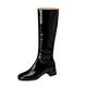 Lizoleor Sweet Patent Block Heel Square Toe Women Knee High Boots Back Zipper Wide Fit Mid Heel Wedding Dress Long Boots Black Size 4 UK/37