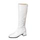 Lizoleor Sweet Patent Block Heel Square Toe Women Knee High Boots Back Zipper Wide Fit Mid Heel Wedding Dress Long Boots White Size 1 UK/33