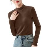 Wyobmus Womens Turtleneck Shirts Long Sleeve Fleece Undershirts Slim Fit Tops Mock Neck Base Layer Tops Coffee
