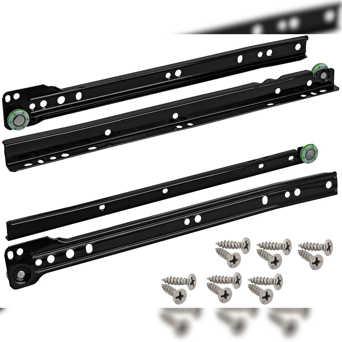 ID Dinkel 1 Paar Schubladenschienen Rollenführung Teilauszug Schwarz 550mm Schubladenauszug Schienen Image