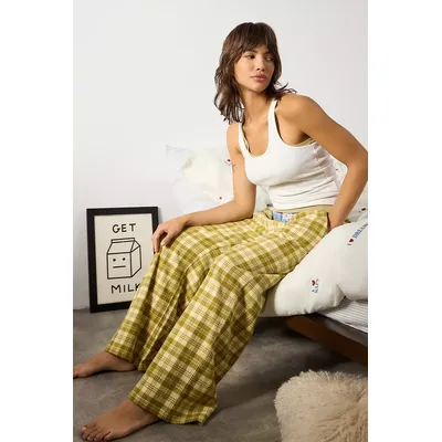 BDG Contrast Brushed Pyjama Pants - Green S at Urban Outfitters