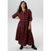 Karokleid ANISTON PLUS, Damen, Gr. 54, N-Gr, rot, schwarz kariert, Web, Obermaterial: 60% Baumwolle, 40% Polyester, kariert, modisch, figurumspielend knöchellang, V-Ausschnitt, Langarm, Kleider, aus weicher Flanell mit Karo - NEUE KOLLEKTION