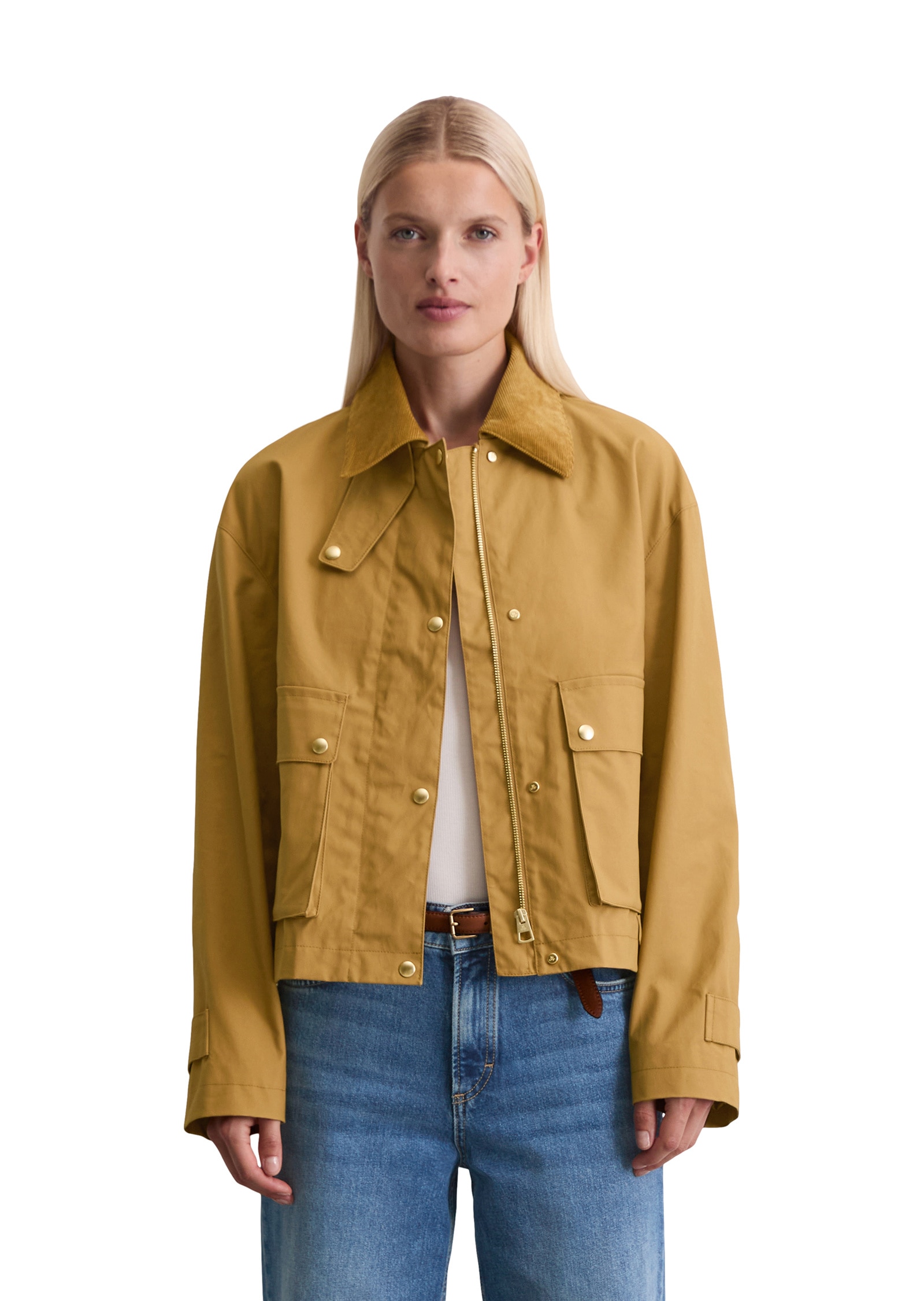 Outdoorjacke MARC O'POLO "aus Waxed-Cotton", Damen, Gr. 40, beige (schwarzer sand), Obermaterial: 100% Baumwolle; Füllung: 100% Nicht verfügbar; Futter: 100% Baumwolle, unifarben, regular fit, Jacken Image