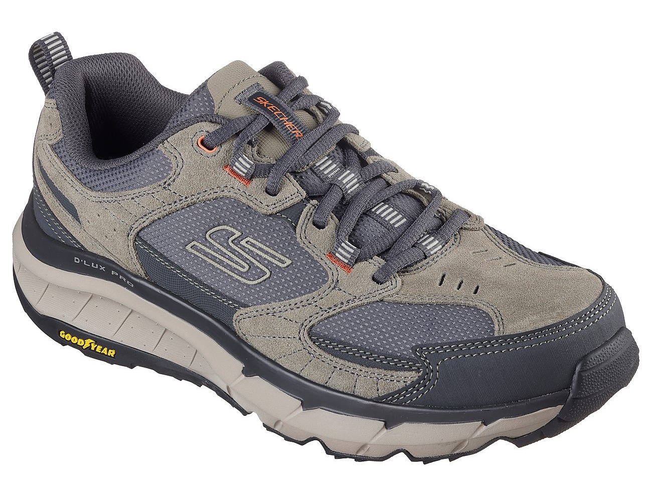 Sneaker SKECHERS "SKECHERS D'LUX PRO", Damen, Gr. 45, bunt (taupe, multi), Leder, Schuhe Sneaker, Schnürschuh mit rutschhemmender Goodyear Laufsohle