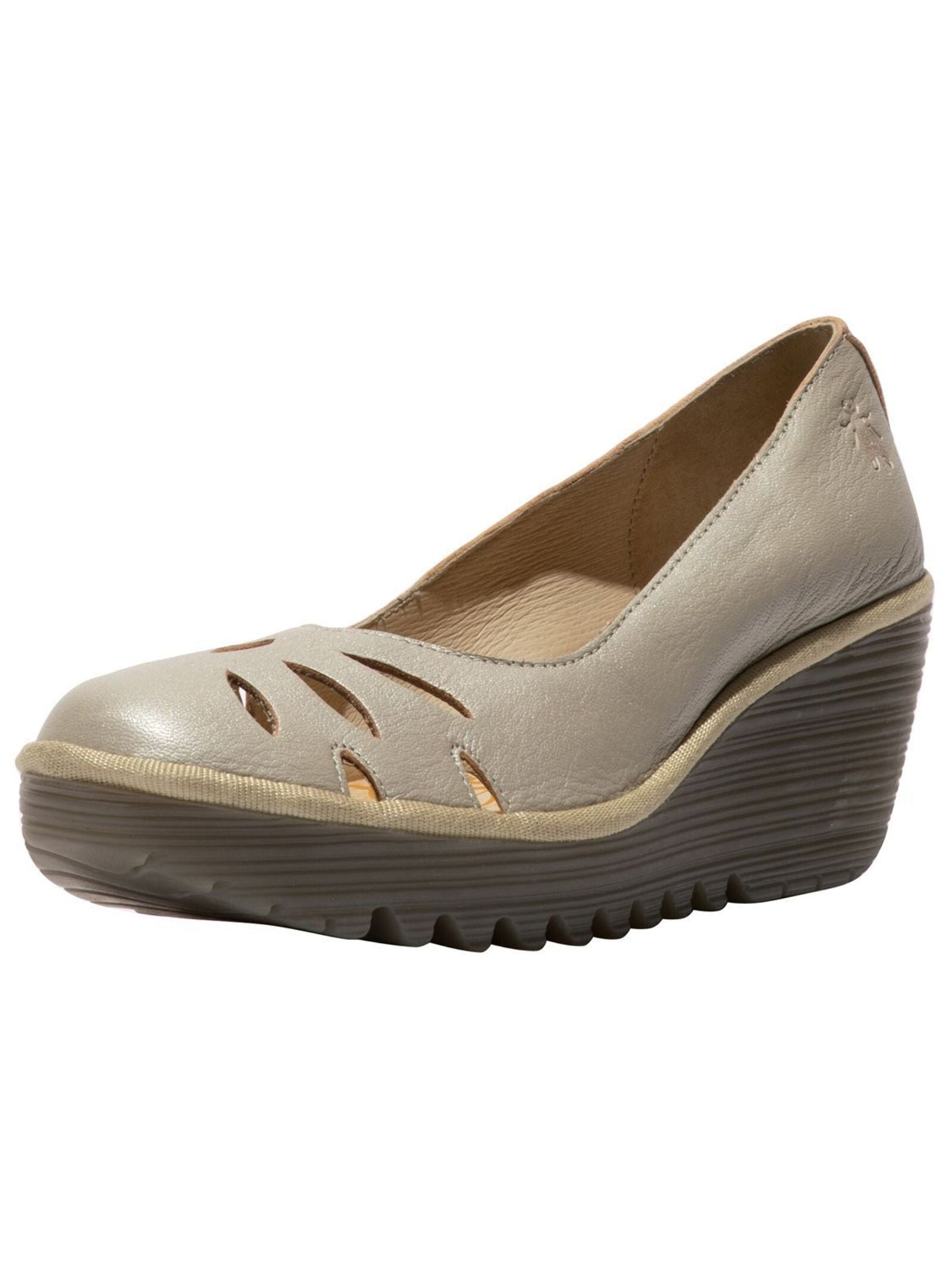 Keilpumps FLY LONDON "Fly London Pumps Leder", Damen, Gr. 38, silber, Leder, Casual, Schuhe Image