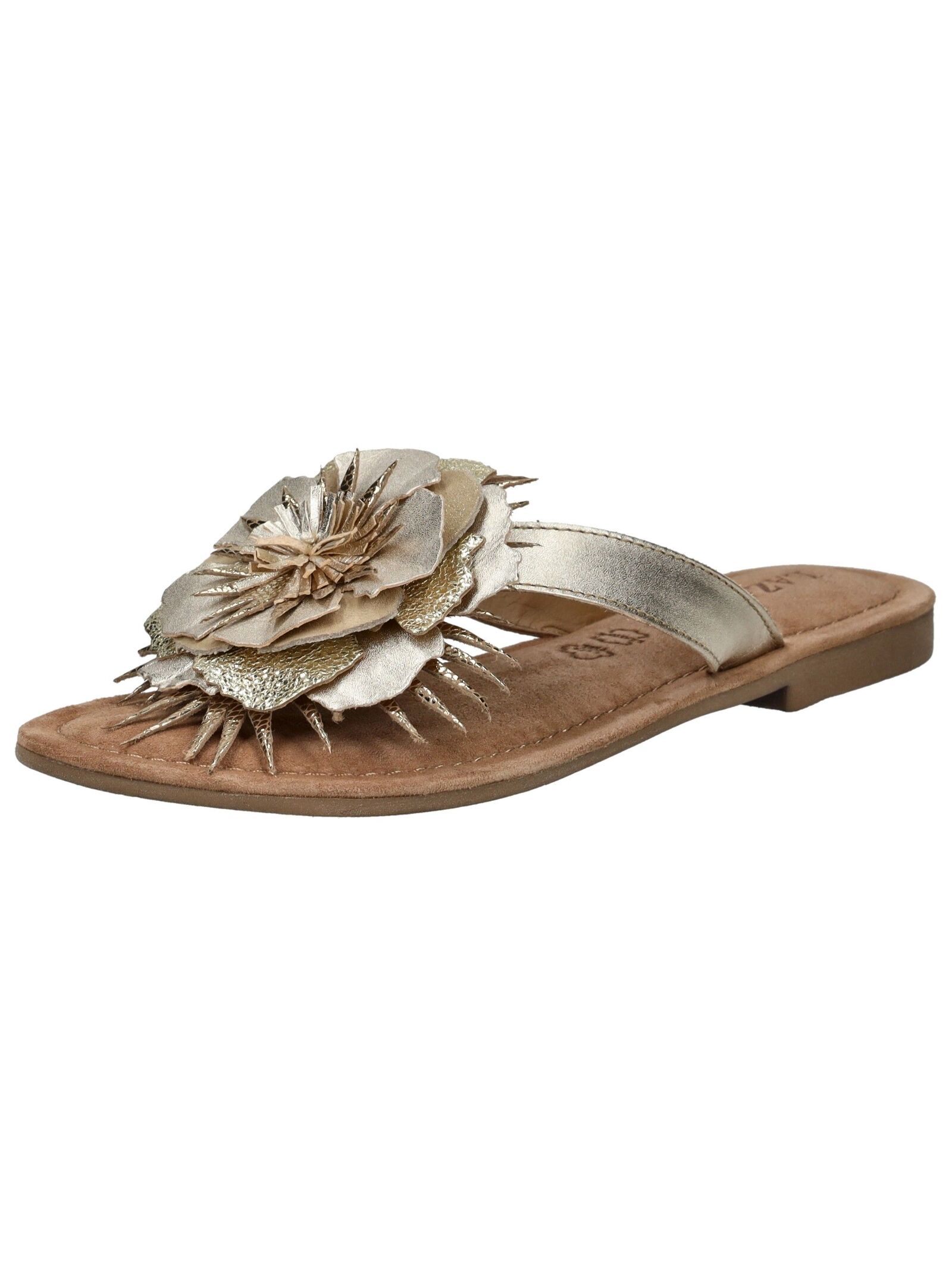 Zehentrenner LAZAMANI "Lazamani Zehensteg Leder", Damen, Gr. 36, gold, Leder, Schuhe Zehentrenner