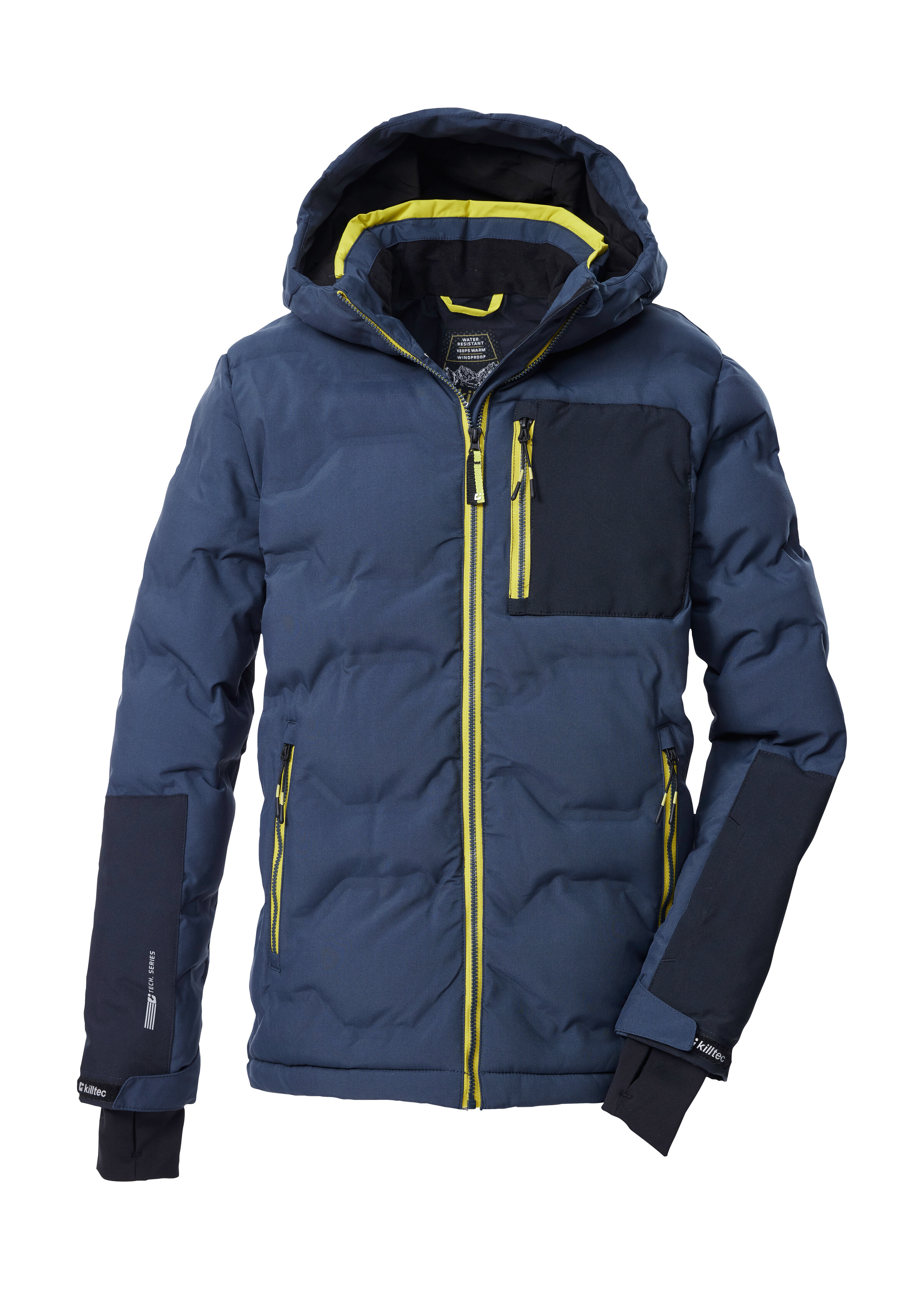 Steppjacke KILLTEC "KSW 203 BYS QLTD JCKT", Kinder, Gr. 152, blau (nachtblau), Oberstoff: 100% Polyester, Futter: 100% Polyester, Füllung: 100% Polyester, Jacken, Winddichte Kinderjacke mit 10.000 mm Wassersäule, verstellbarer Kapuze Image