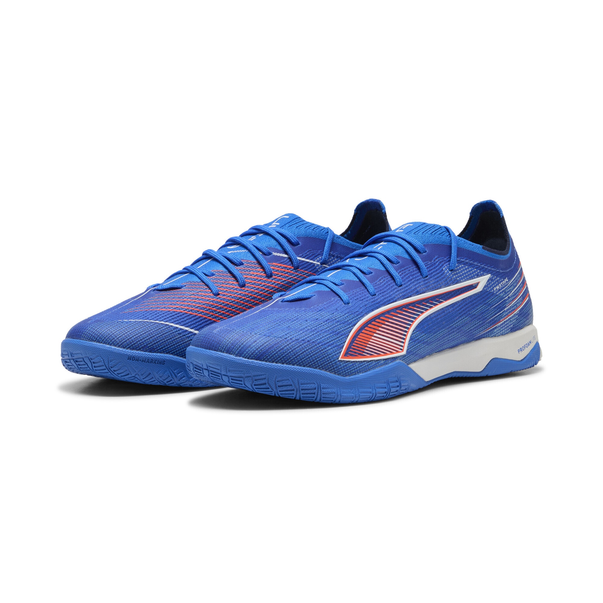 Fußballschuh PUMA "ULTRA 6 PRO COURT Futsalschuhe Erwachsene", Damen, Gr. 45, ultra blau weiß glowing rot, Obermaterial: Textil, Synthetik; Futter: Textil, Synthetik; Innensohle: Textil; Laufsohle: Gummi, Schuhe Fußballschuh