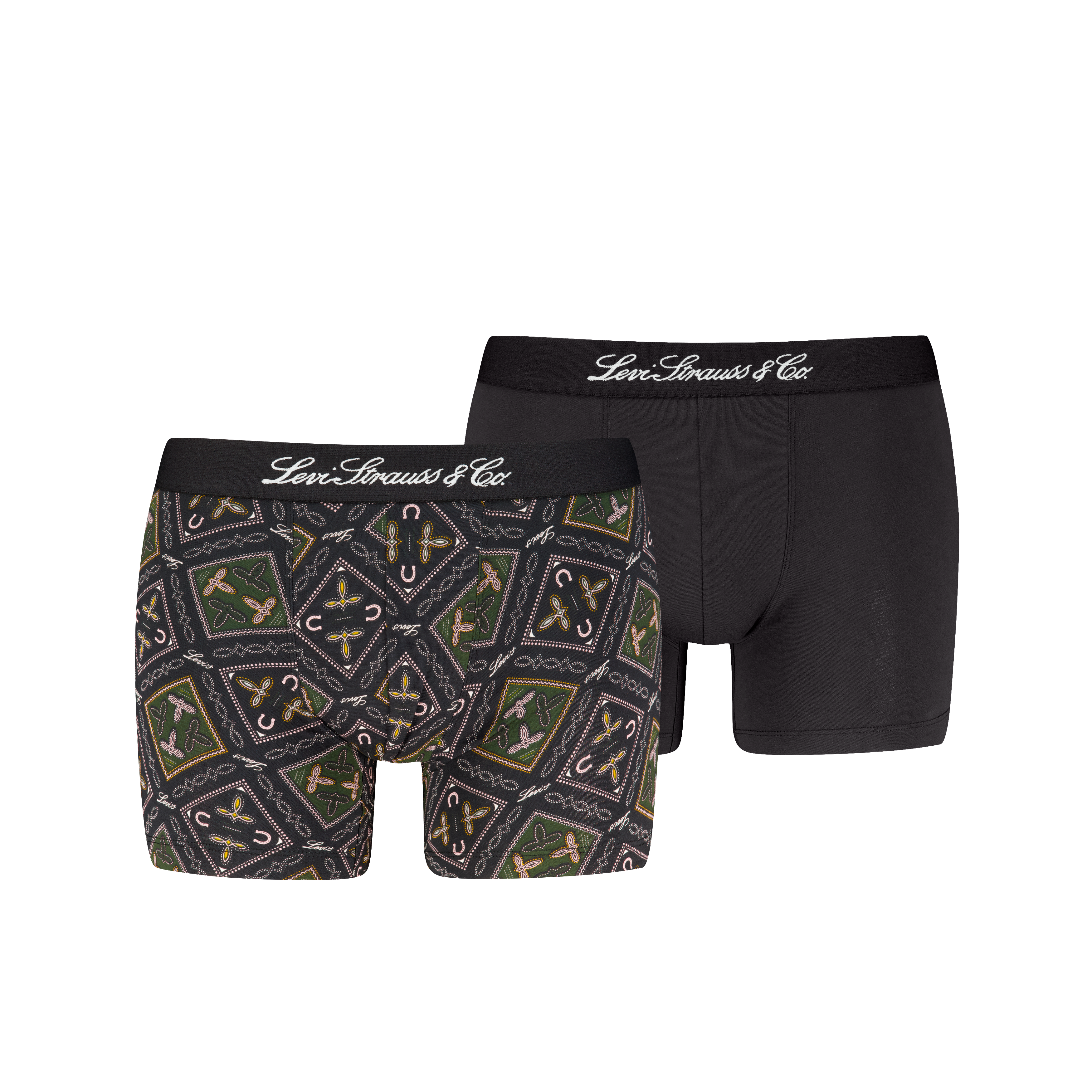 Boxershorts LEVI'S "LEVIS MEN WESTERN AOP BOXER BRIEF 2P", Herren, Gr. XL, grün (grün combo), Obermaterial: 95% Baumwolle, 5% Elasthan, Unterhosen Image