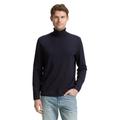 Rollkragenpullover TOM TAILOR, Herren, Gr. M, blau (knitted navy melange), Strick, Obermaterial: 100% Baumwolle, unifarben, casual, regular fit hüftbedeckend, Rundhals, Langarm Flachstrickbündchen, Pullover, im Strick-Design