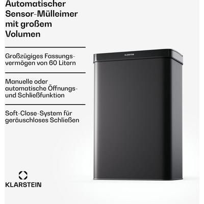Sensor-Mülleimer 60L - berührungslos mit Bewegungssensor & Soft-Close, Edelstahl, Mattschwarz, Image