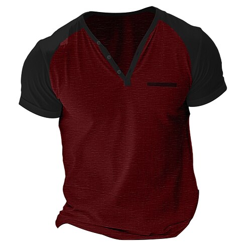 Per uomo Maglietta Manica Corta Maniche Corte Henley Estate Colore Solido / Tinta Unita Casual Casual / Sportivo Blocco di colore Bottoni Manica corta Sport Outdoor Casuale Sportivo Vinaccia Giallo