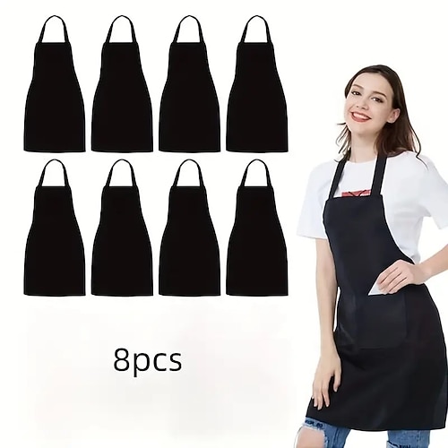 Set di 8 grembiuli unisex, grembiuli da cucina in poliestere tinta unita resistenti con collo regolabile e 2 ampie tasche, lavabili in lavatrice per cucinare, barbecue, grigliate, lavori artigianali,